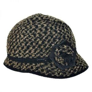 Betmar Cloche Hat One Size New York Willow Knit Boucle Bucket Flower Black Brown